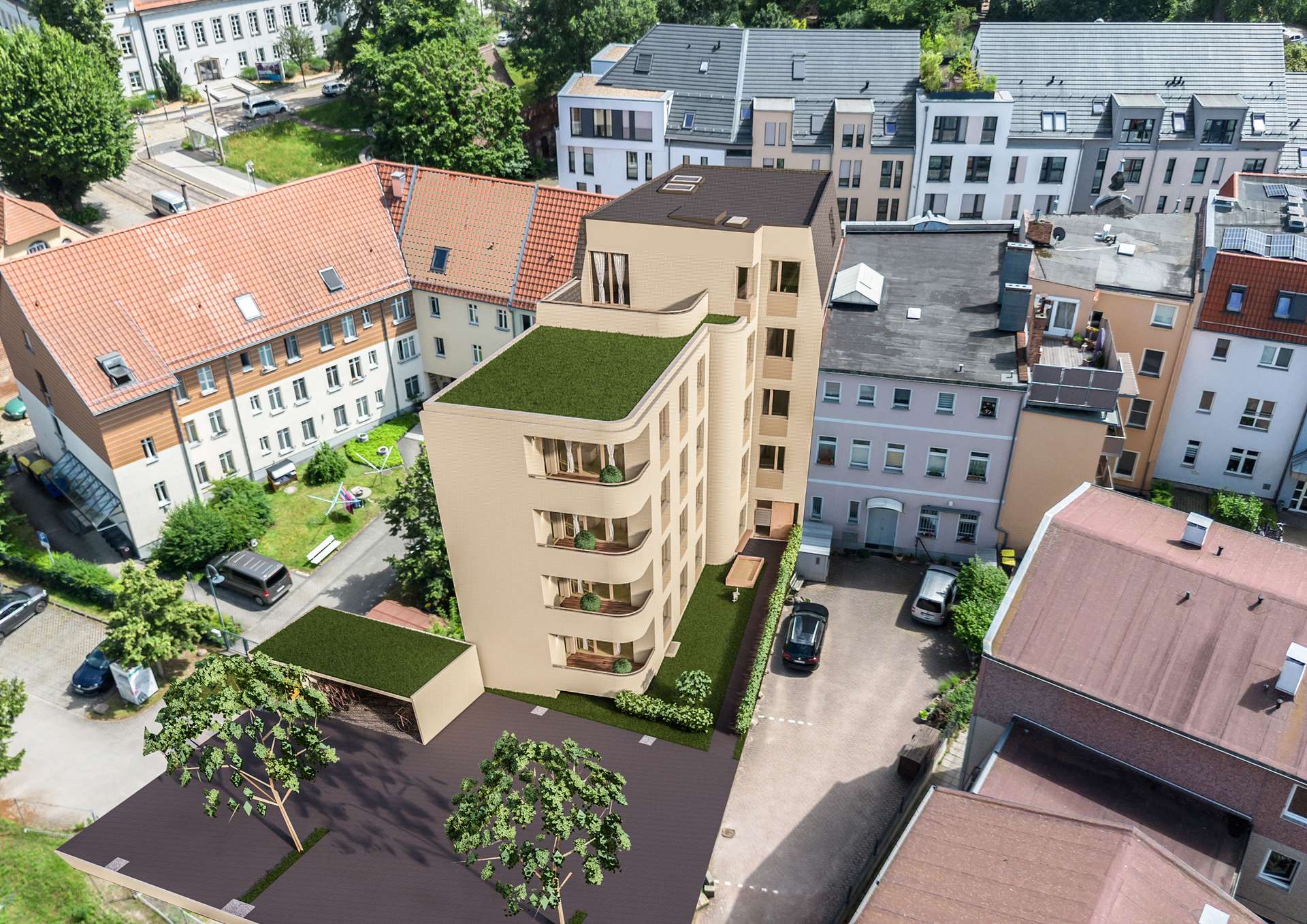 Perspektive auf den Neubau Sandower Straße 13 in Cottbus,; ISAHR Immobilien