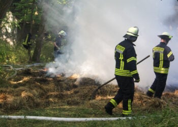 Strohballenbrand in Briesen: Foto: Blaulichtreport Lausitz