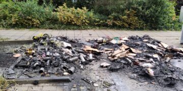 Mülltonnenbrand in Cottbus-Ströbitz; Foto: Niederlausitz aktuell