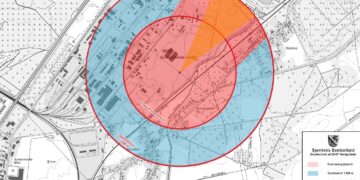 Lagekarte Sperrbereich für  Bombenentschärfung am 3. September 2025 (Stadt Schwarzheide)
