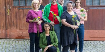 (v. l. n. r.): Kathleen Mattke, Ilka Starrost, Surani Loibl, Daniel Scholz, Jakob Rudolph, Doris Tuchan, Marie Neubert (Foto: ideengruen.de | markus pichlmaier)