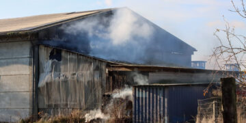 Feuer in Gahry: Halle an der Agrargenossenschaft in Flammen