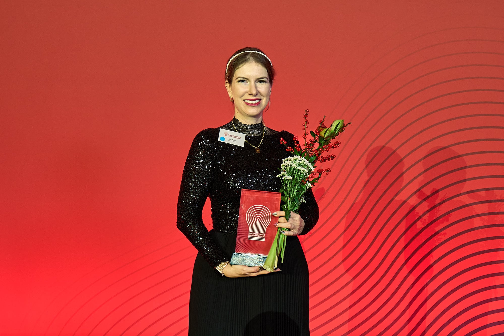 Lucie Töpfer von der pyro power GmbH aus Cottbus beim Innovationspreis Berlin-Brandenburg 2025; Foto: Agentur Medienlabor | Stefan Schubert
