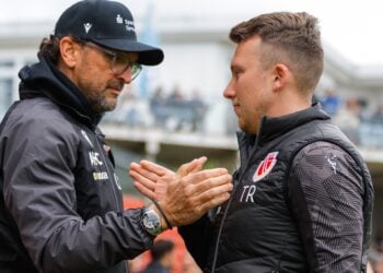 FC Energie Cottbus Trainergespann Pele Wollitz und Tobias Röder; Foto: Steve Seiffert