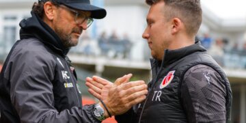 FC Energie Cottbus Trainergespann Pele Wollitz und Tobias Röder; Foto: Steve Seiffert
