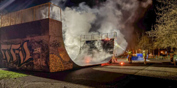 Brand der Halfpipe in Cottbus im April 2025; Foto: Blaulichtreport Lausitz