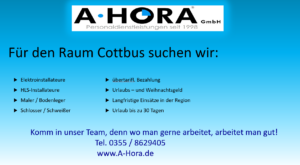 Jobtipp: A-HORA sucht Fachkräfte für Handwerk & Technik im Raum Cottbus