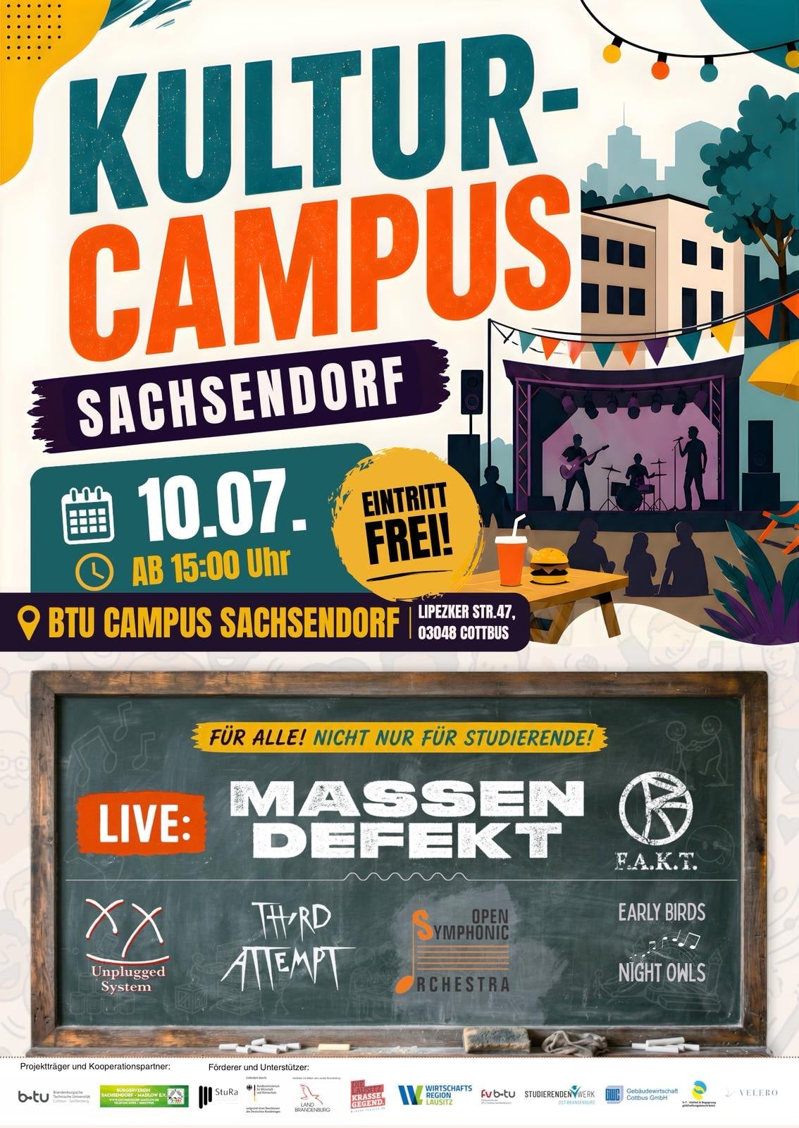 Plakat zum Campusfest Sachsendorf am 10. Juli 2026