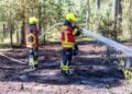Feuerwehr löscht den Waldboden bei Alt-Schadow