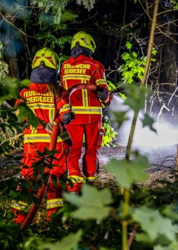 Feuerwehrleute im Wald bei Friedersdorf