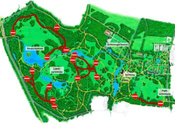 Karte des Branitzer Parks mit den ab Juli 2026 gesperrten Wegen im Innenpark