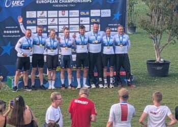 Siegerehrung bei der Steher- und Derny-Europameisterschaft in Pordenone