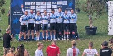 Siegerehrung bei der Steher- und Derny-Europameisterschaft in Pordenone