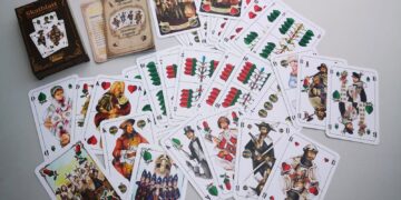 Aufgefächertes Spremberger Skatblatt mit historischen Spremberger Persönlichkeiten