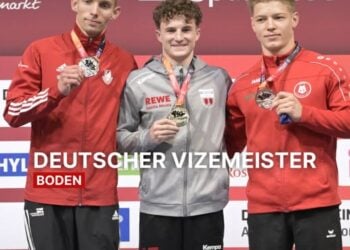 Der Cottbuser Turner Lucas Kochan im Bodenfinale bei Die Finals 2026