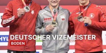 Der Cottbuser Turner Lucas Kochan im Bodenfinale bei Die Finals 2026