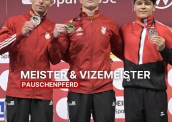 Cottbuser Turner auf dem Siegerpodest am Pauschenpferd bei Die Finals 2026