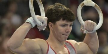 Der Cottbuser Turner Radomyr Stelmakh an den Ringen bei Die Finals 2026 in Hannover