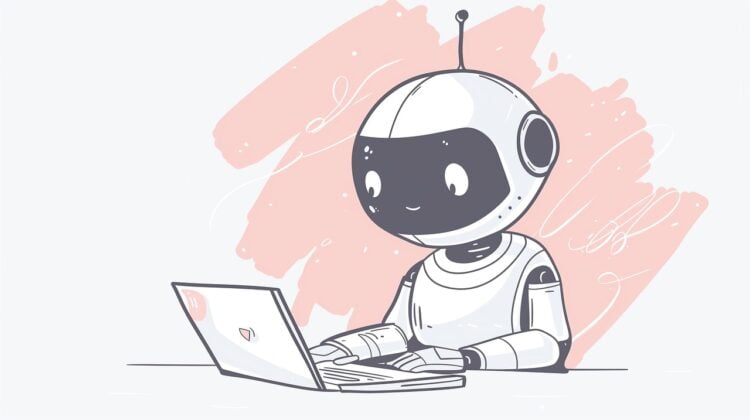 Roboterhände tippen auf der Tastatur eines Laptops