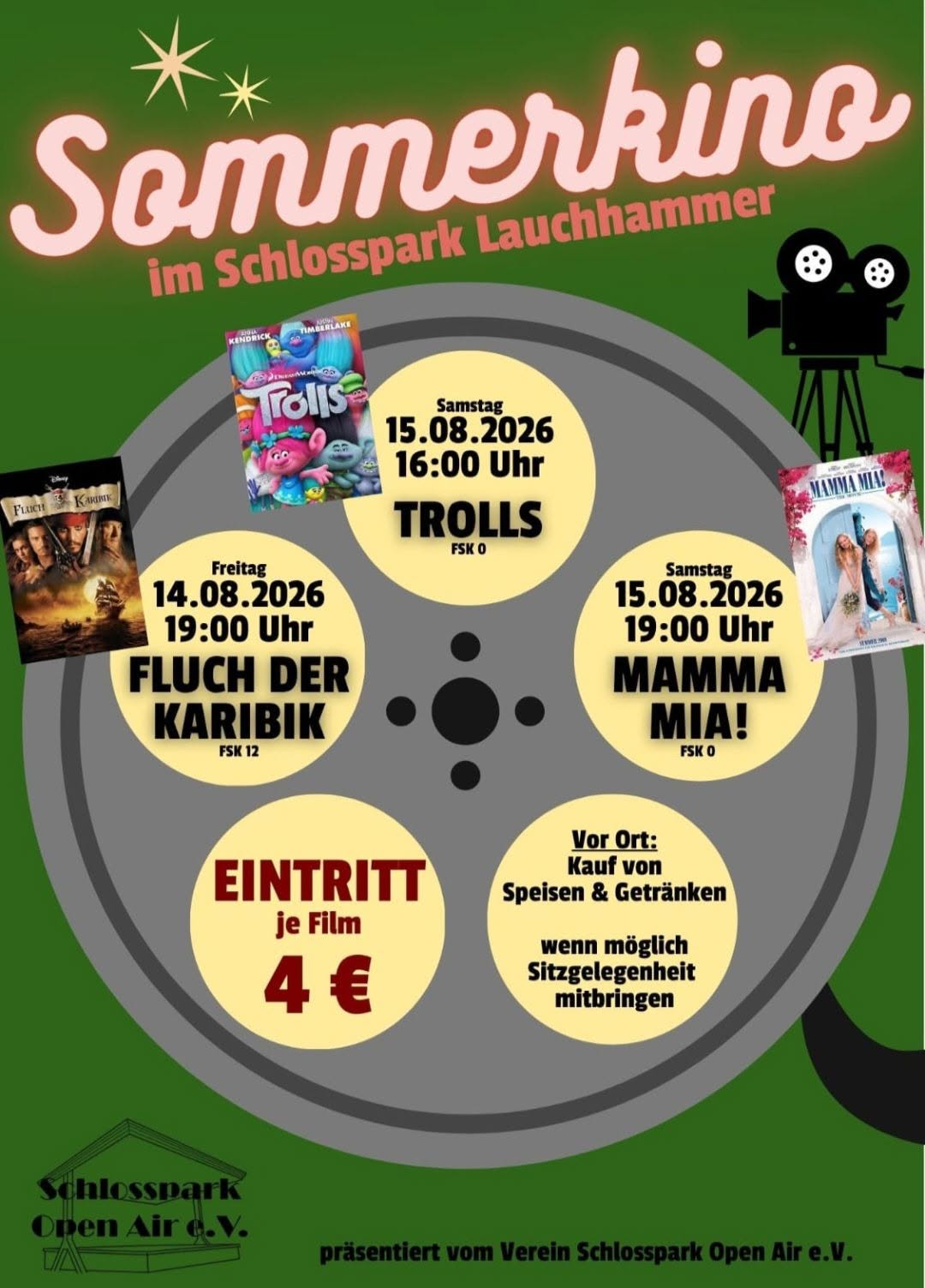 Plakat zum Sommerkino im Schlosspark Lauchhammer am 14. und 15. August 2026
