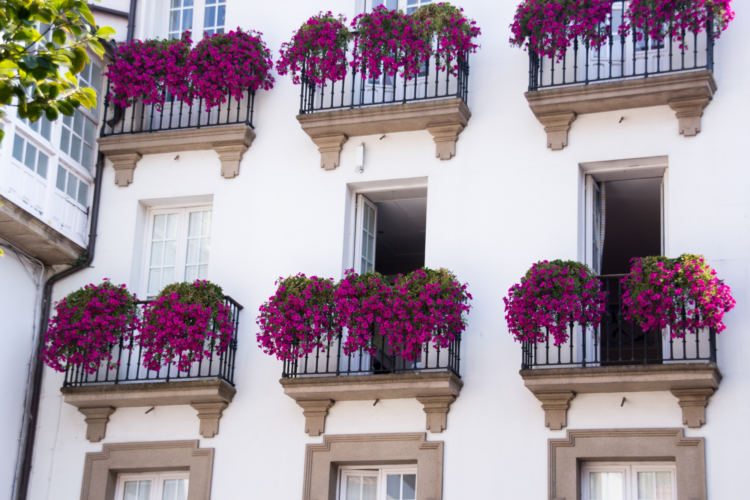 Historische Fassade mit französischem Balkon und Fenstergittern