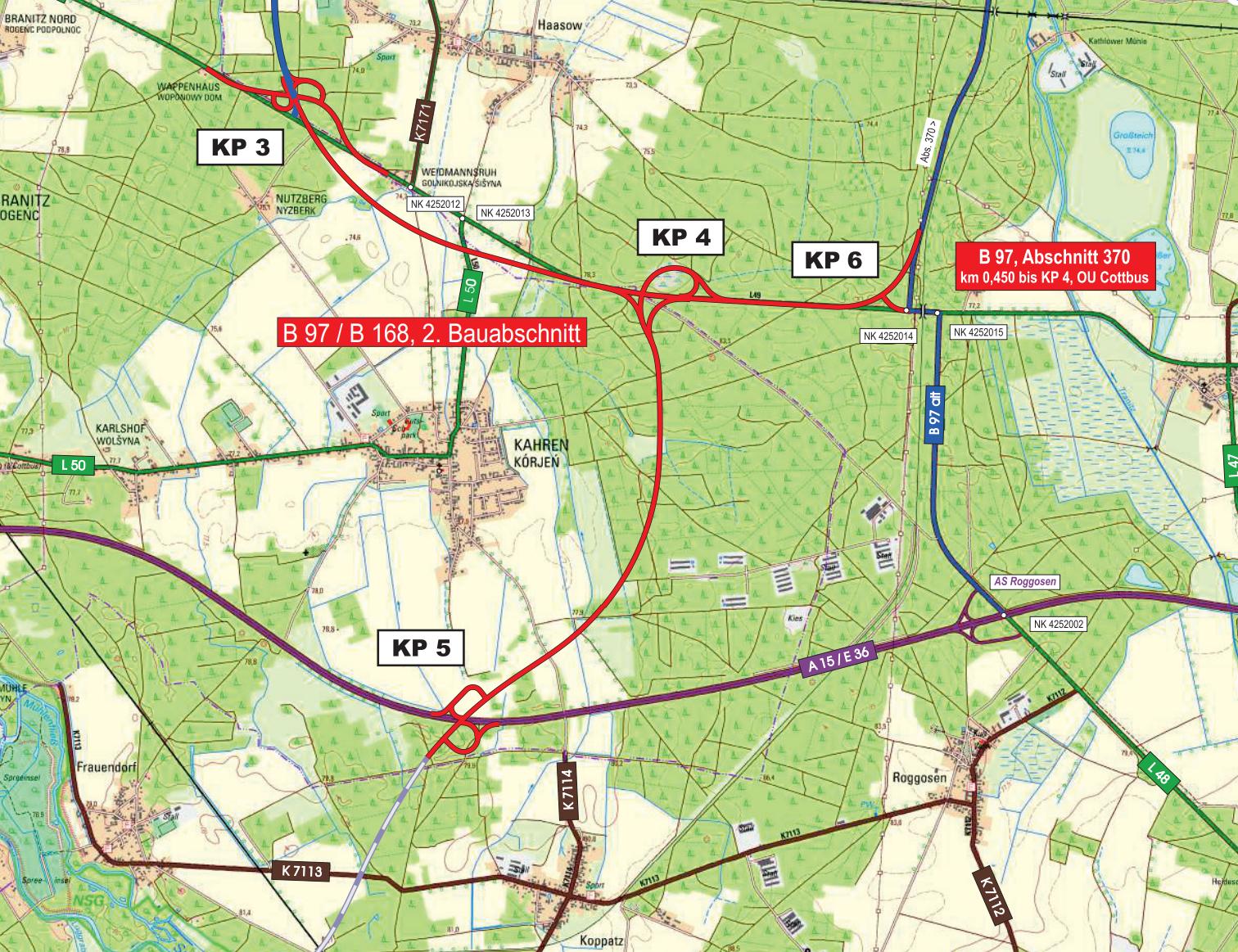 Bau der B168 mit Anschluss an die A15 zwischen Koppatz und Kahren; Grafik LS Brandenburg