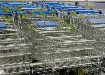 Verbraucherpreise Brandenburg: Einkaufswagen vor einem Supermarkt (Symbolbild)