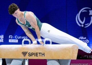 Radomyr Stelmakh vom SC Cottbus am Pauschenpferd bei der Turn-EM in Zagreb