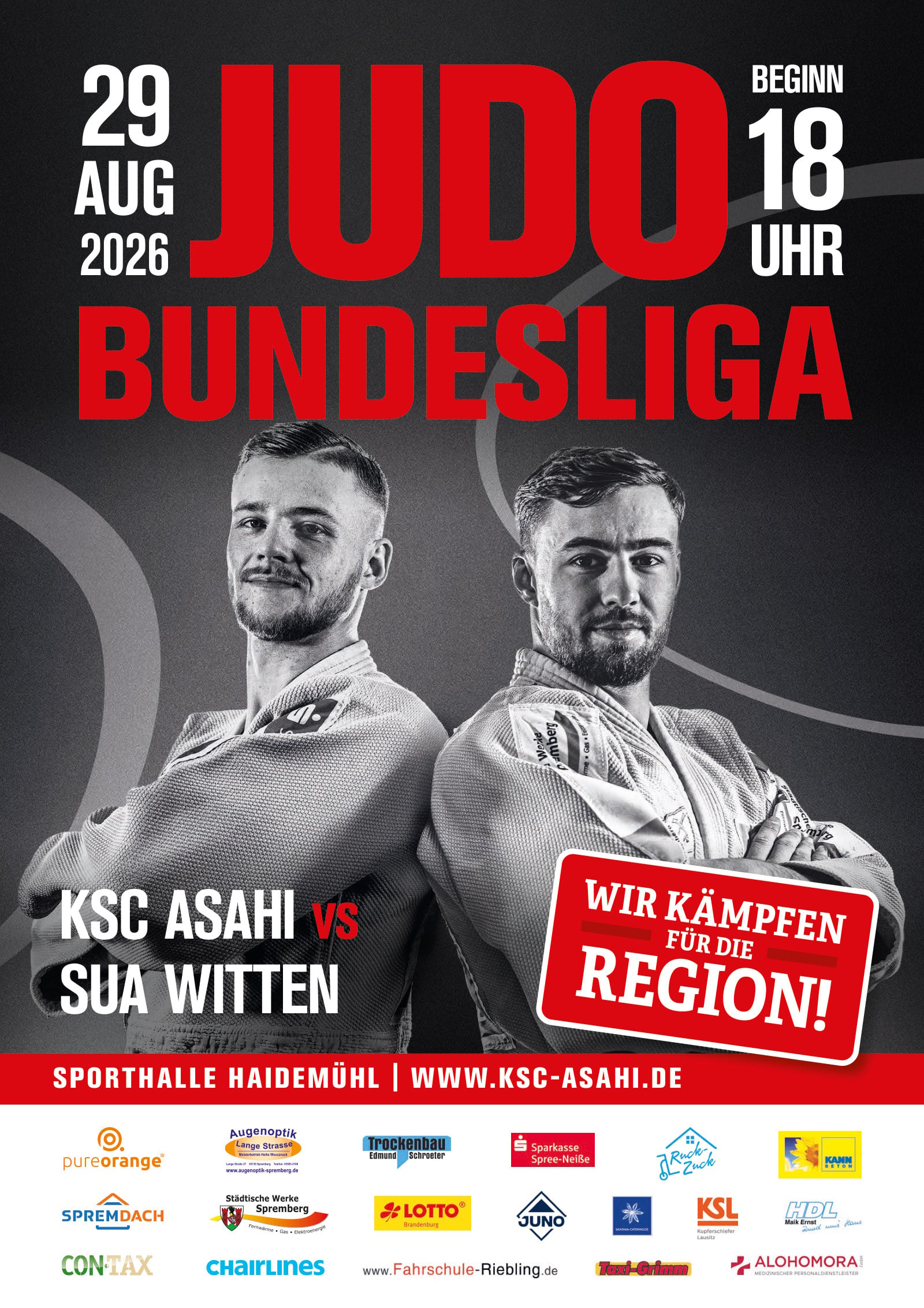 Plakat zur Judo-Bundesliga in Spremberg mit dem Heimkampf gegen SUA Witten