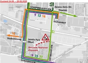 Cottbus: Bauverzögerung auf Madlower Chaussee halten Busse auf Umwegen