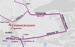 Sperrung am Bahnübergang Kolkwitz verlängert: Busse werden umgeleitet