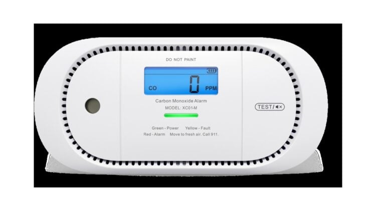 Kohlenmonoxidmelder X-SENSE XC01-M mit Display, das eine Konzentration von 0 ppm anzeigt