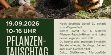 Ankündigungsflyer der ersten Pflanzen-Tausch-Börse an der Sielower Mühle