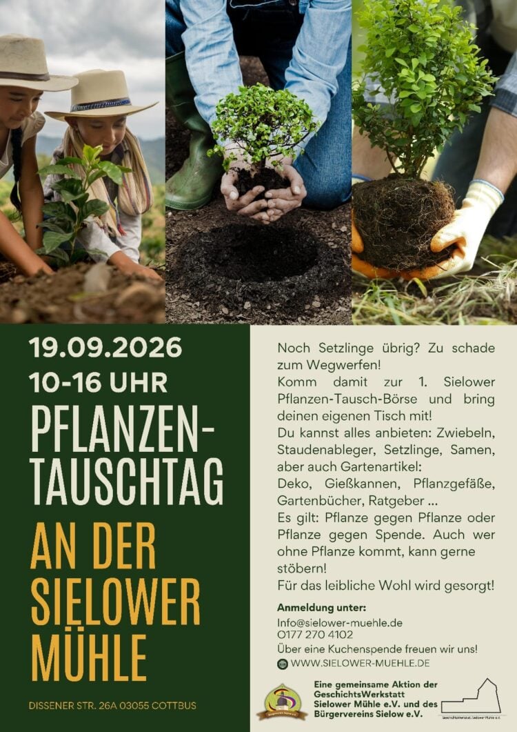 Ankündigungsflyer der ersten Pflanzen-Tausch-Börse an der Sielower Mühle