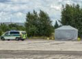 Einsatzfahrzeuge auf dem alten Flugplatzgelände an der Burger Chaussee