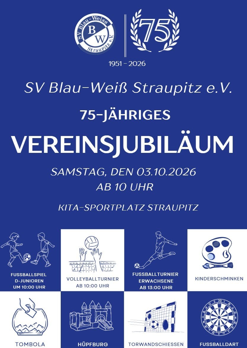Plakat zum 75-jährigen Jubiläum des SV Blau-Weiß Straupitz