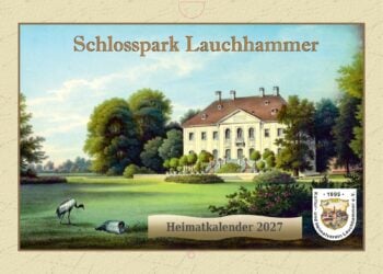 Historische Ansicht von Schloss Mückenberg auf dem Deckblatt eines Kalenders