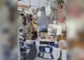 Stand mit handgemachten Spreewald-Artikeln auf dem Kreativmarkt in Burg