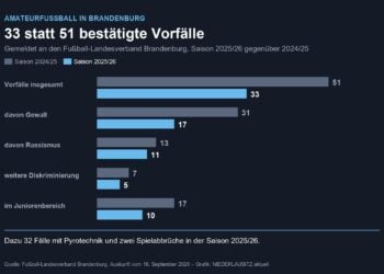 Balkendiagramm mit den bestätigten Vorfällen im Brandenburger Amateurfußball der Saisons 2024/25 und 2025/26
