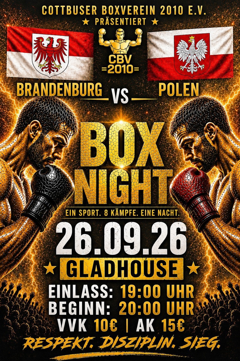 Plakat zur Boxnight des Cottbuser Boxvereins im Gladhouse