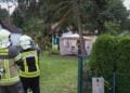 Einsatzkräfte der Feuerwehr am instabilen Baum in Klein Köris