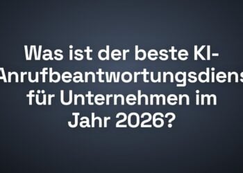 Grafik mit der Frage nach dem besten KI-Anrufbeantwortungsdienst 2026