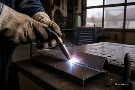 Schweißgerät mit Schutzgasflasche in einer Werkstatt