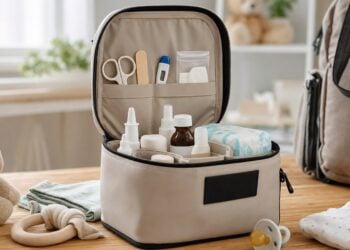 Zusammengestelltes Reise-Set mit Pflege- und Erste-Hilfe-Artikeln für Babys
