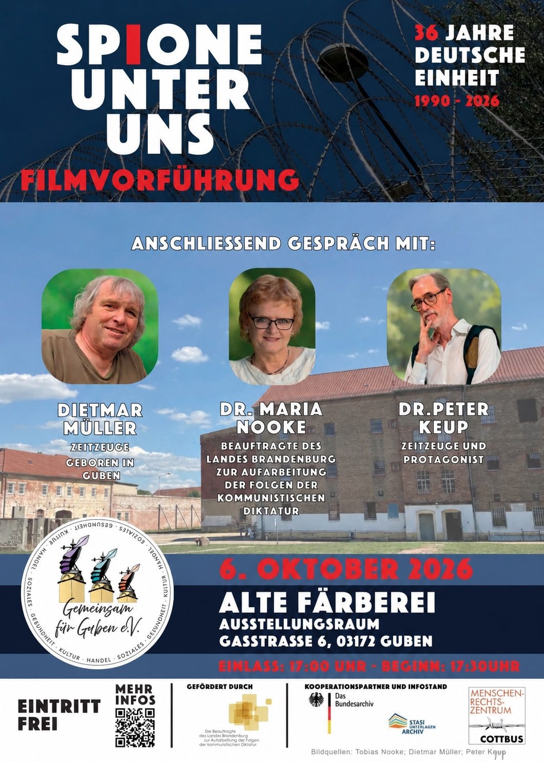 Plakat zum Filmabend „Spione unter uns“ am 6. Oktober 2026 in der Alten Färberei Guben