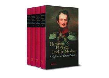 Vier rote Bände im Schuber mit einem Porträt von Hermann Fürst von Pückler-Muskau und dem Titel Briefe eines Verstorbenen