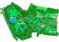Gezeichneter Plan des Branitzer Parks mit rot markierten gesperrten und grün markierten wieder geöffneten Wegen