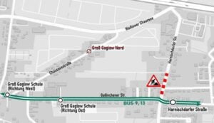 Vollsperrung in Cottbus-Groß Gaglow leitet Buslinien 9 und 13 um