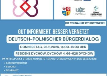 Einladungsplakat zum deutsch-polnischen Bürgerdialog am 26. November 2026 in der Residenz Dychów