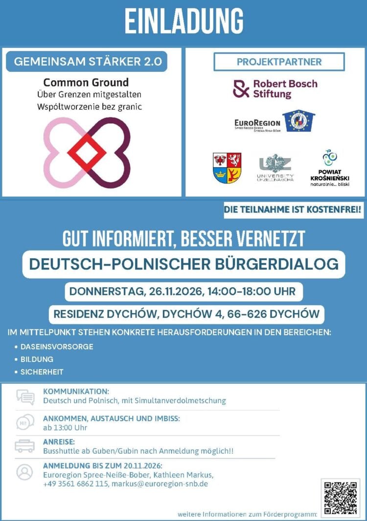Einladungsplakat zum deutsch-polnischen Bürgerdialog am 26. November 2026 in der Residenz Dychów